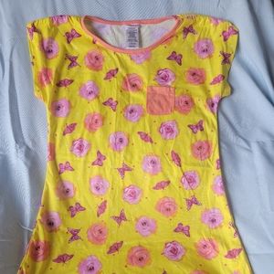 Comfy girls sleep shirt yellow w/ pink roses L 14